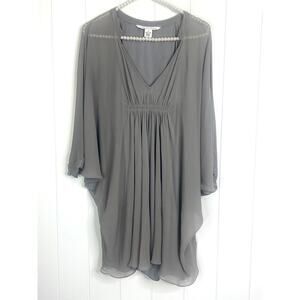 Diane Von Furstenberg Fleurette Silk Dress Size‎ 4 Women Sheer Dove Gray